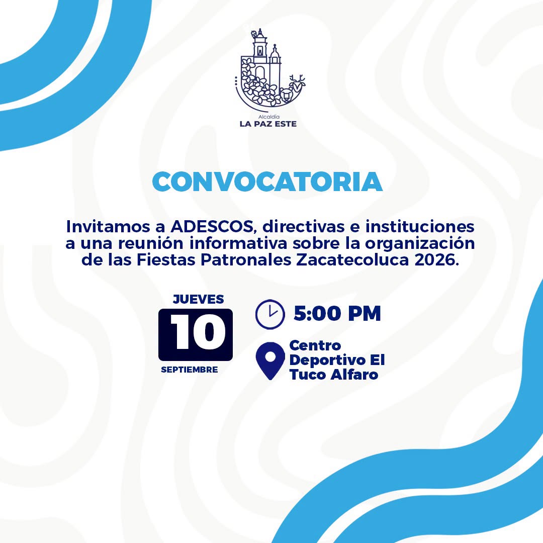 Convocamos a todas las ADESCOS, directivas e instituciones que deseen ser parte de la organización y celebración de nuestras Fiestas Patronales 2026.